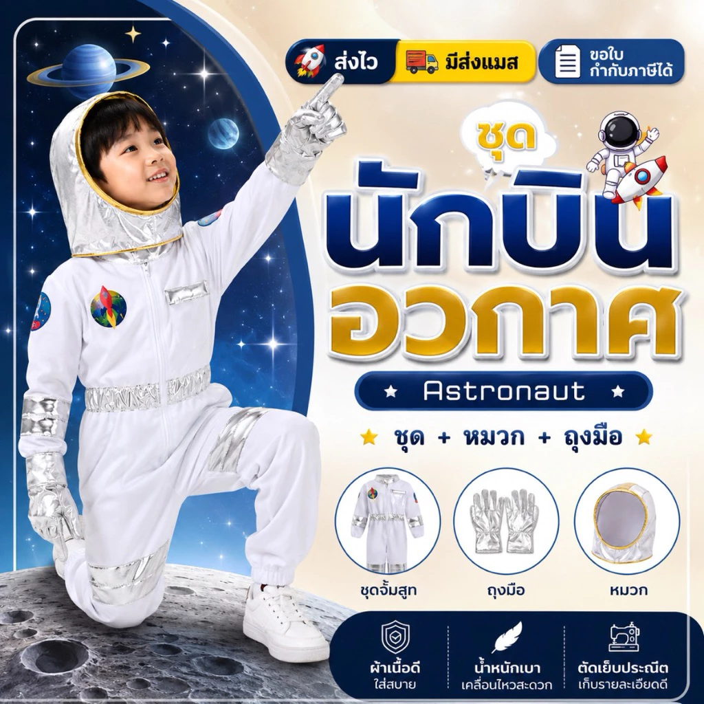 🔥ส่งไว จาก กทม🔥ชุดนักบินอวกาศ เด็ก นักบินอวกาศ Astronaut pilot cosploy นักบิน ชุดอวกาศ