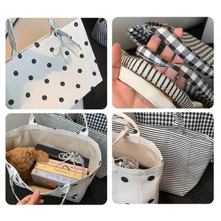 พร้อมส่ง🔥กระเป๋าผ้าแคนวาสลายทางสไตล์เกาหลี กระเป๋าโท้ทสะพายไหล่ ดีไซน์ลุคชิล จุของได้เยอะ เหมาะสำหรับใช้งานทุกวัน