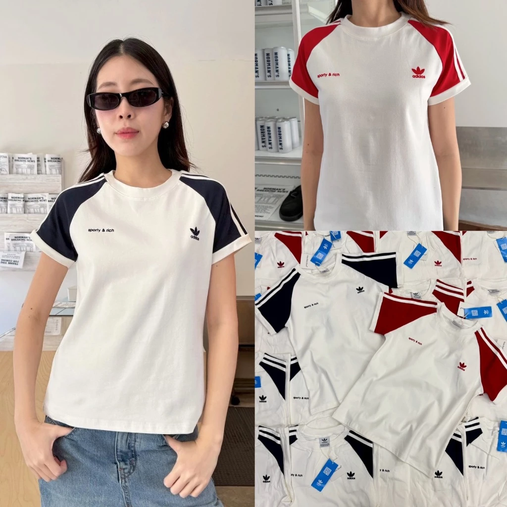 🍊 VL 5376 เสื้อยืด ดีเทลแต่งแถบที่คอและแขนเสื้อสีทูโทน ลายปัก น่ารักมากก! ใส่สบายสุดๆ