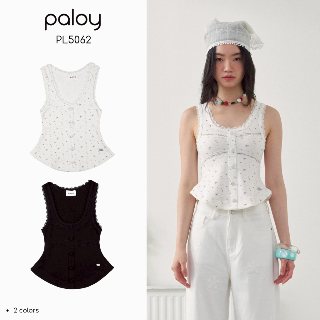 Paloy - PL5062 Poppy Top เสื้อกล้ามขอบลูกไม้ พิมพ์ลายดอก Paloy ทรง Corset