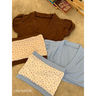 LindaaPlus-- เซ็ตเสื้อคลุม “𝗕𝗼𝗻𝗻𝗶𝗲” 🌸🍃 เกาะผ้ายืดลายไหมพรมสกรีนลายดอกไม้ + เสื้อคลุมครอปแขนตุ๊กตา งาน 2 ชิ้นแยกได้
