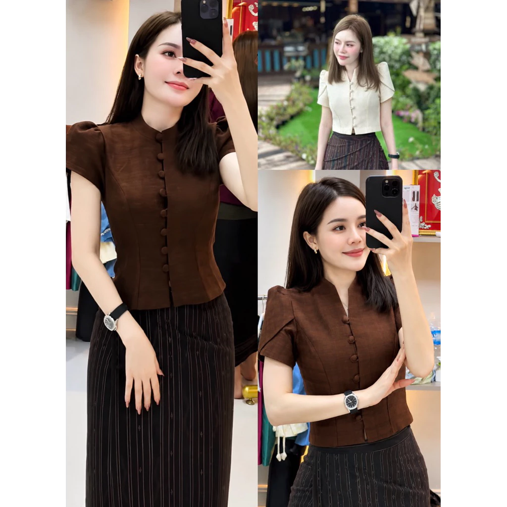 เสื้อไหมลาวเนื้อผ้าฝ้ายเกรดพรีเมี่ยม อัดกาวทุกตัว สินค้าพร้อมส่ง (✅แนะนำให้เผื่อไชส์)