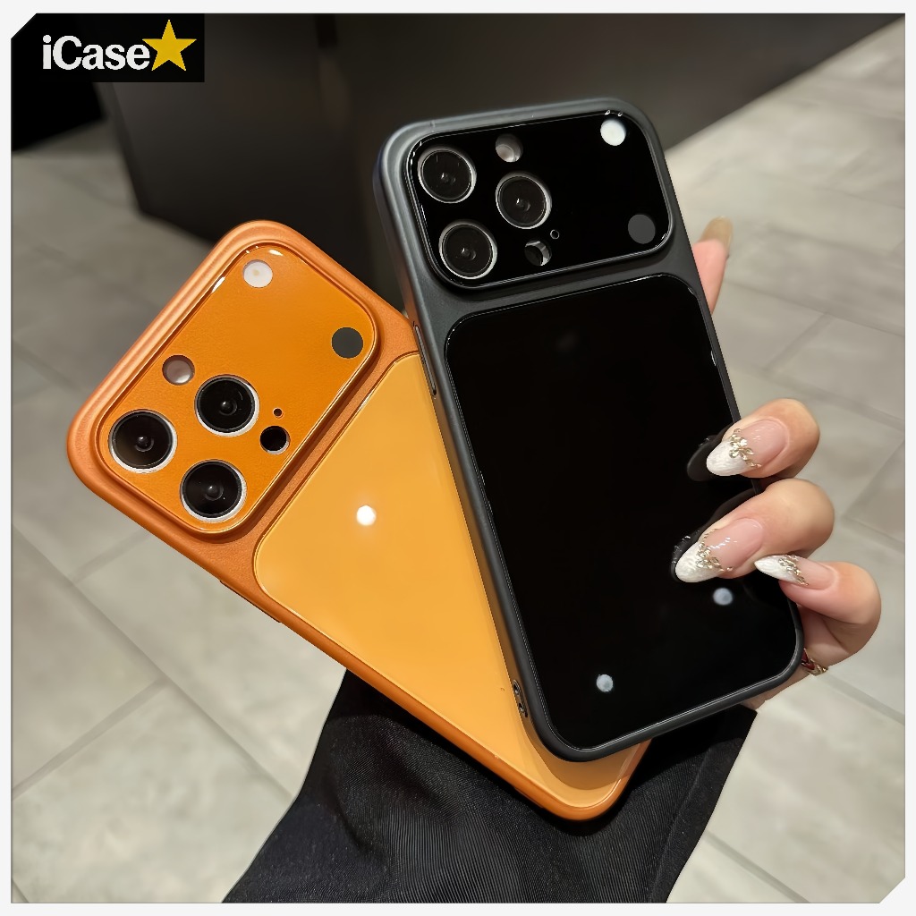 เคสโทรศัพท์ผิวกระจก มีฟิล์มป้องกันเลนส์ สัมผัสเหมือนเครื่องเดิม ใช้ได้กับ iP 14/15/16/17 Pro Max