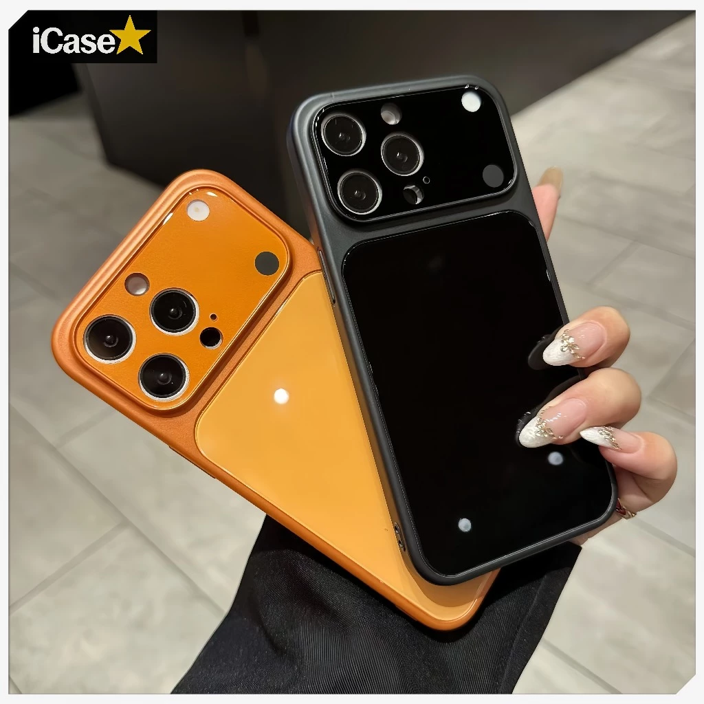 เคสโทรศัพท์ผิวกระจก มีฟิล์มป้องกันเลนส์ สัมผัสเหมือนเครื่องเดิม ใช้ได้กับ iP 14/15/16/17 Pro Max