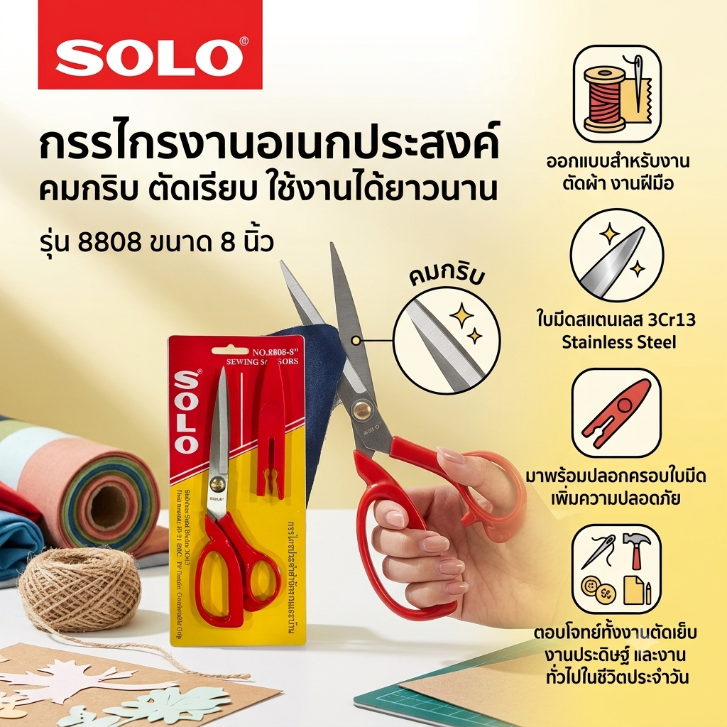 Solo No.8808 8 นิ้ว กรรไกรตัดผ้าโซโล BY metro_official_store