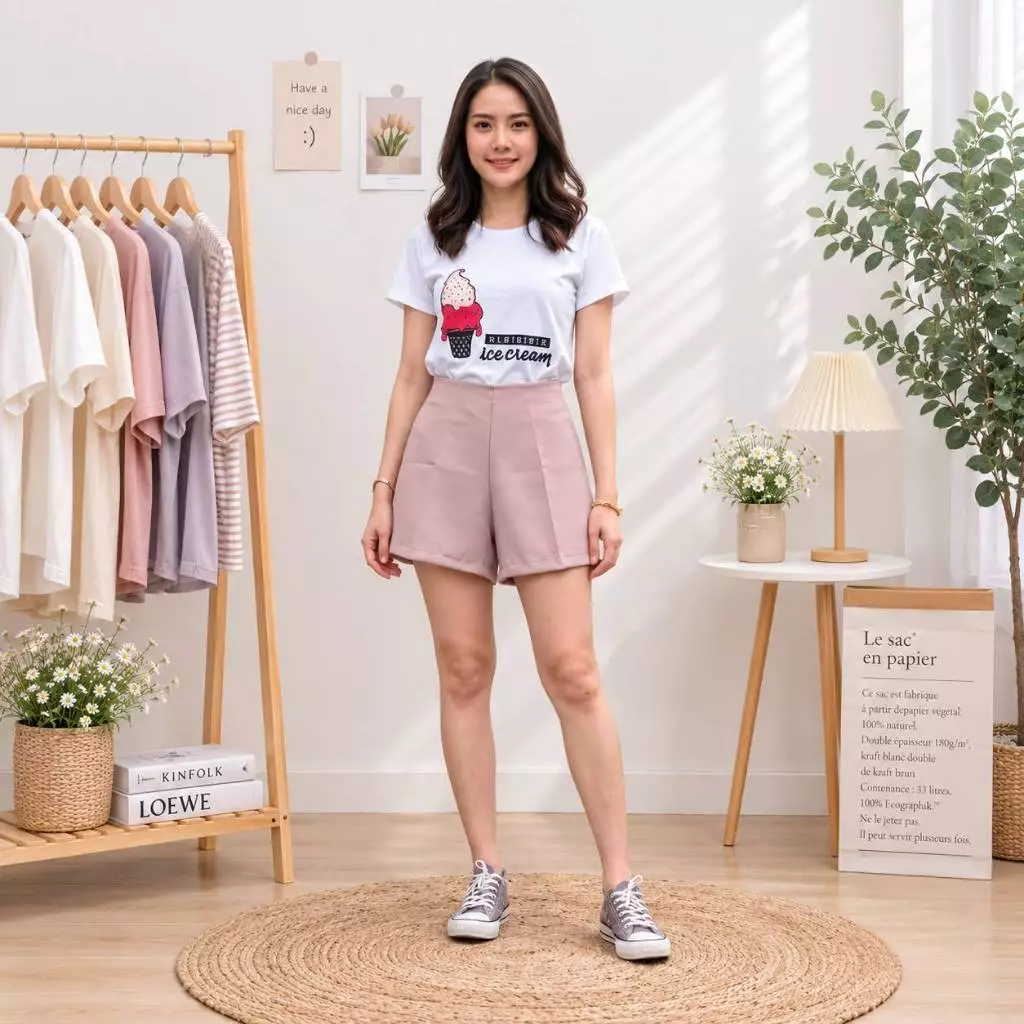 กางเกงขาสั้นผู้หญิงอวบ ขอบในตัวซิปข้าง (ผ้าฮานาโกะ-2XL-5XL)