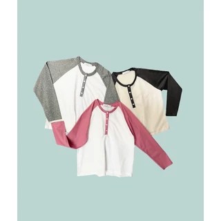 LEELA-HENLEY LONG T-SHIRT-เสื้อแขนยาวคอกระดุม
