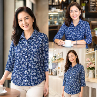 007 - 014 เสื้อผู้หญิง เสื้อผู้สูงอายุ อก 40-52 ใส่สบาย ไม่ร้อน ไม่รีบ เนื้อผ้าพิมพ์ลายดอกไม้