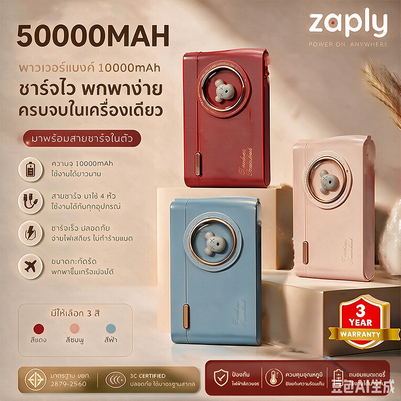 ZAPLY 50000MAh ธนาคารพลังงานแสงอาทิตย์ ธนาคารพลังงานฉุกเฉินกลางแจ้งกันน้ำบางเฉียบ ไฟแรงและไฟฉาย 2 in 1 ธนาคารพลังงาน