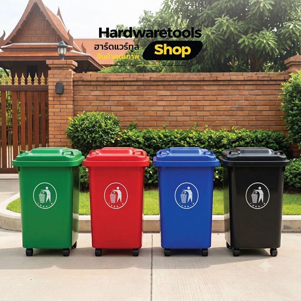 ถังขยะมีล้อ 30L 50L ถังขยะพลาสติกมีฝาปิด ทรงเหลี่ยม 4 ล้อ หลายสี สำหรับบ้าน สำนักงาน ร้านค้า