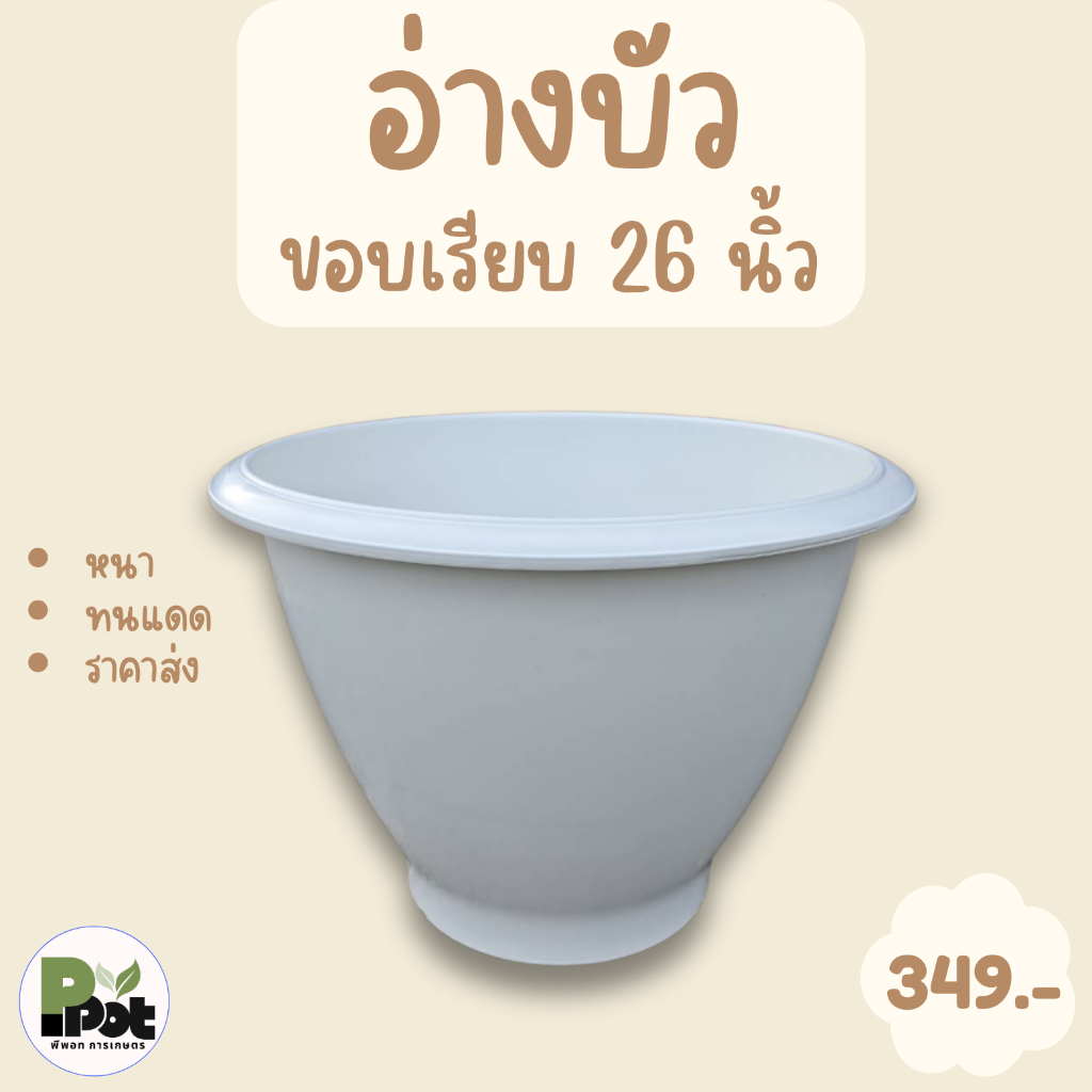 กระถางรุ่นอ่างบัวขอบเรียบ 26 นิ้ว กระถางไซส์ใหญ่ หนาทนทาน สำหรับปลูกต้นไม้ ปลูกบัว เลี้ยงปลา มีสีขาว ดำ และโอ๊ค