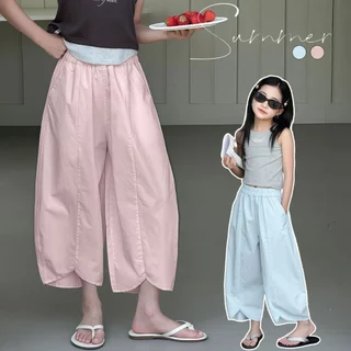 Beryl kids🌸กางเกงลำลองเด็ก🎀กางเกงกันยุงของเด็กผู้หญิง สีพื้น สไตล์เกาหลี ขายาวกว้าง ระบายอากาศ แบบบาง ใส่เย็นสบาย งานสวย