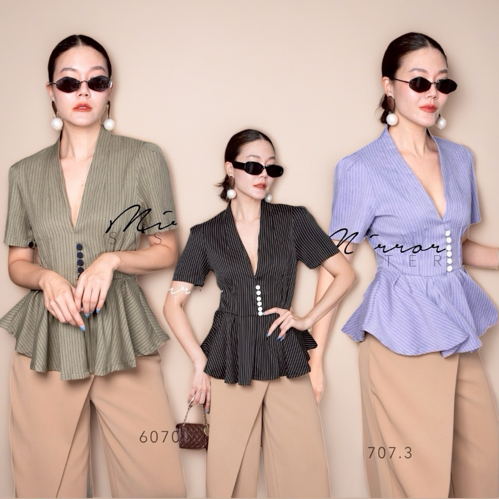 MRS | MIRRORSISTER🔖60707.3 เสื้อคอวี ทรงนี้ใส่แล้วคอเพรียวไม่ตัน