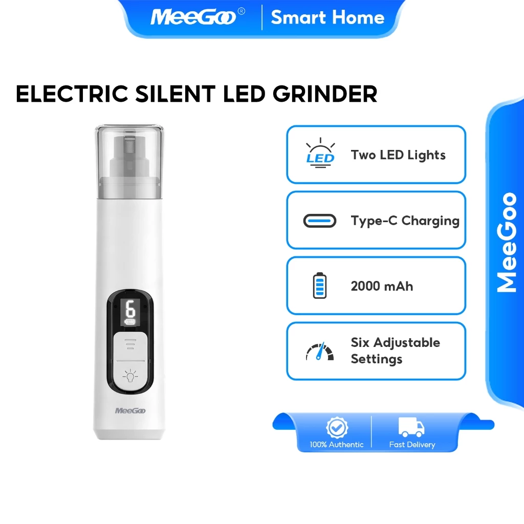 MeeGoo เครื่องขัดเล็บไฟฟ้าสัตว์เลี้ยง มีไฟLED ตะไบขัดเล็บหมาแมว กรรไกรตัดเล็บหมา ปรับได้ 6 ระดับ