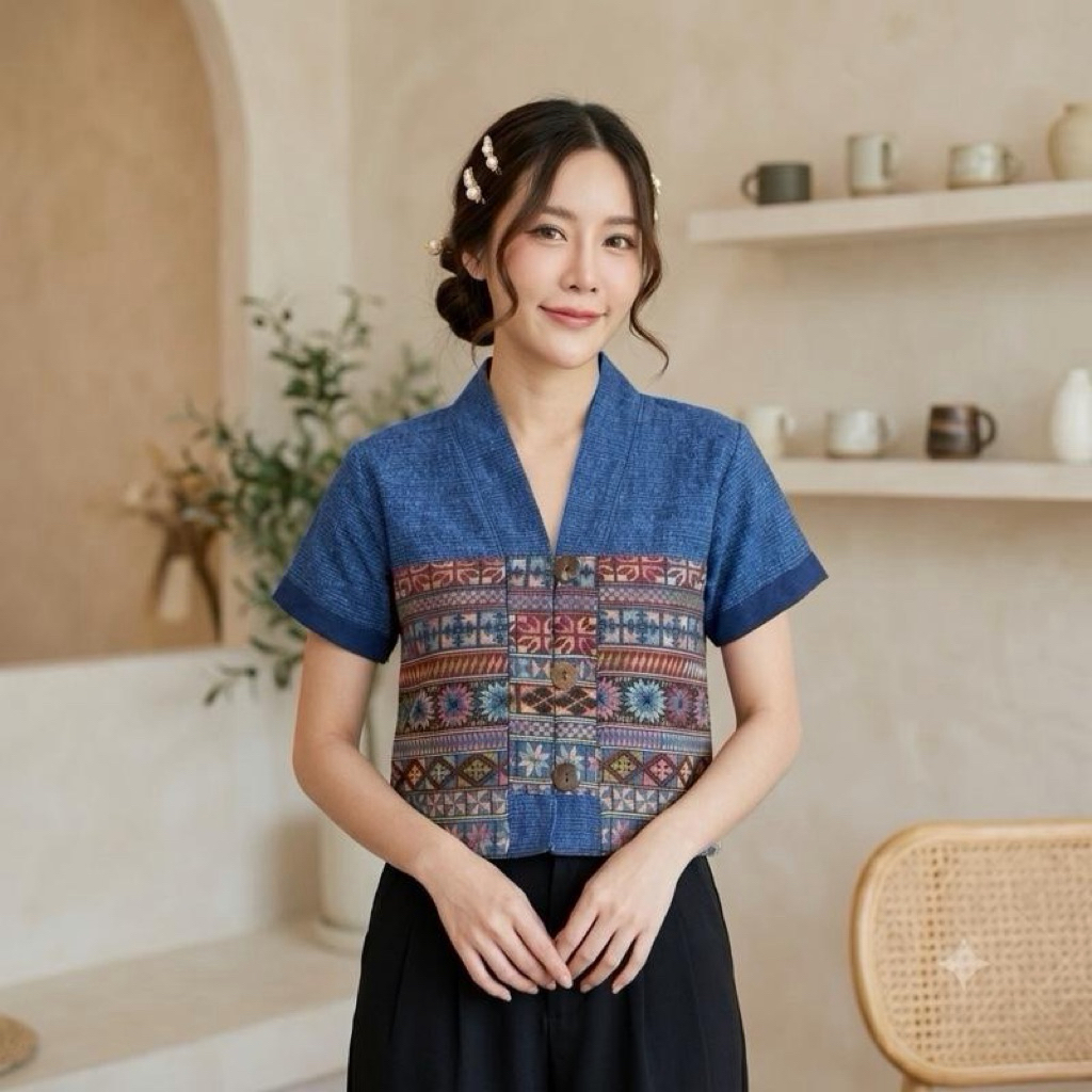 เสื้อผ้าฝ้าย ฟอกสโตนวอส สีไม่ตก คอวี ผู้หญิง รูปที่ 5