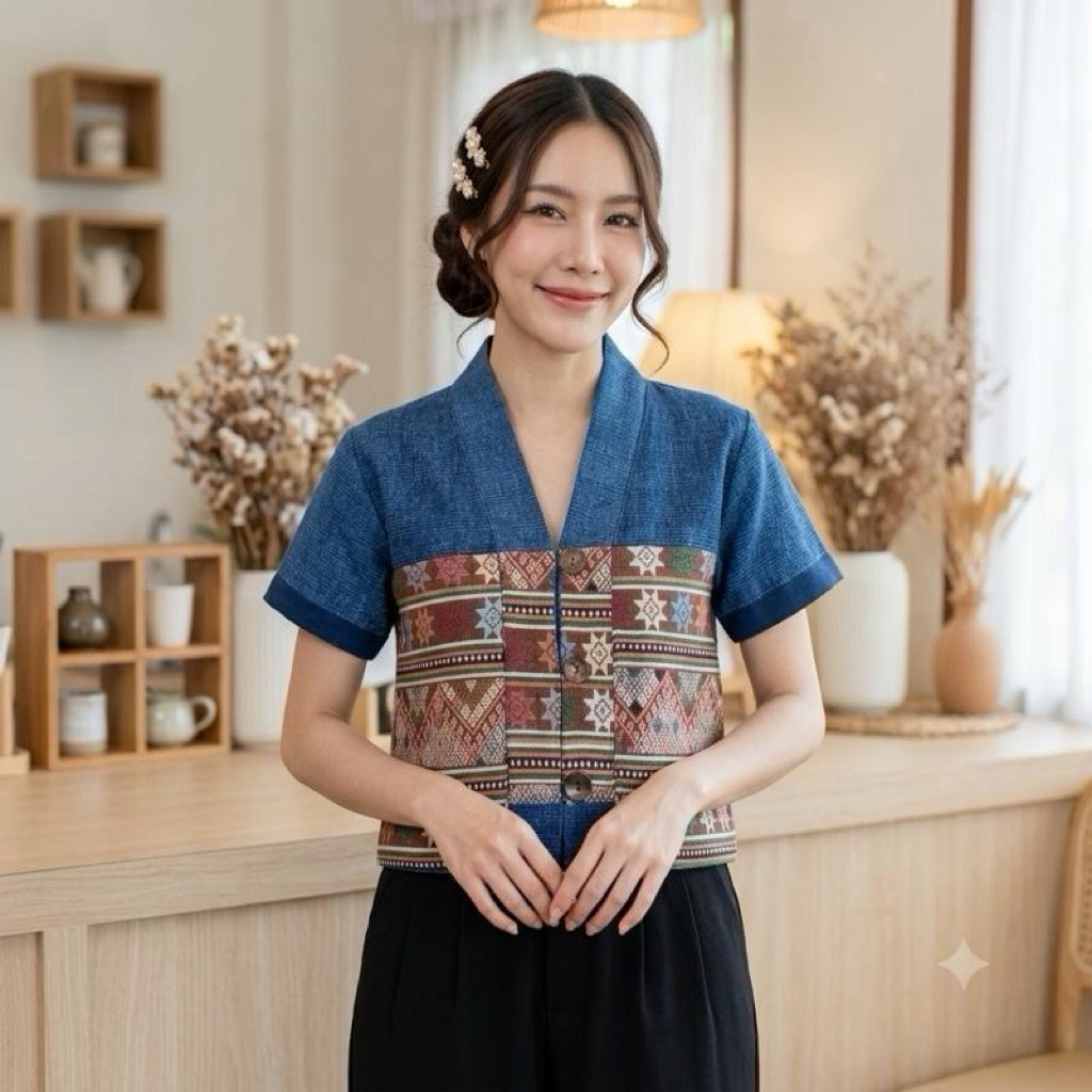 เสื้อผ้าฝ้าย ฟอกสโตนวอส สีไม่ตก คอวี ผู้หญิง รูปที่ 8