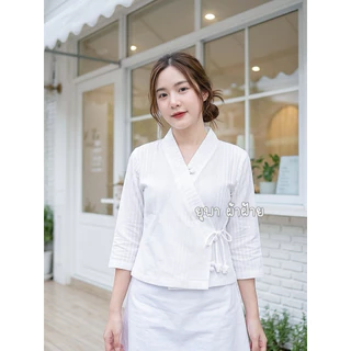 เสื้อป้ายเจ้านางผ้าฝ้ายด็อบบี้แขนสามส่วน