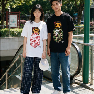 เสื้อยืดแขนสั้นชาย เสื้อยืดแขนสั้นคอรอบแบบหลวม ๆ พรินต์ลายหัวลิงcamo เสื้อ oversize ผู้ชาย ในสไตล์ใหม่จากฝ้ายบริสุทธิ์