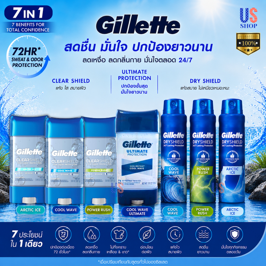 Gillette Clear Gel  กลิ่น COOL WAVE และ ARCTIC ICE และ POWDE