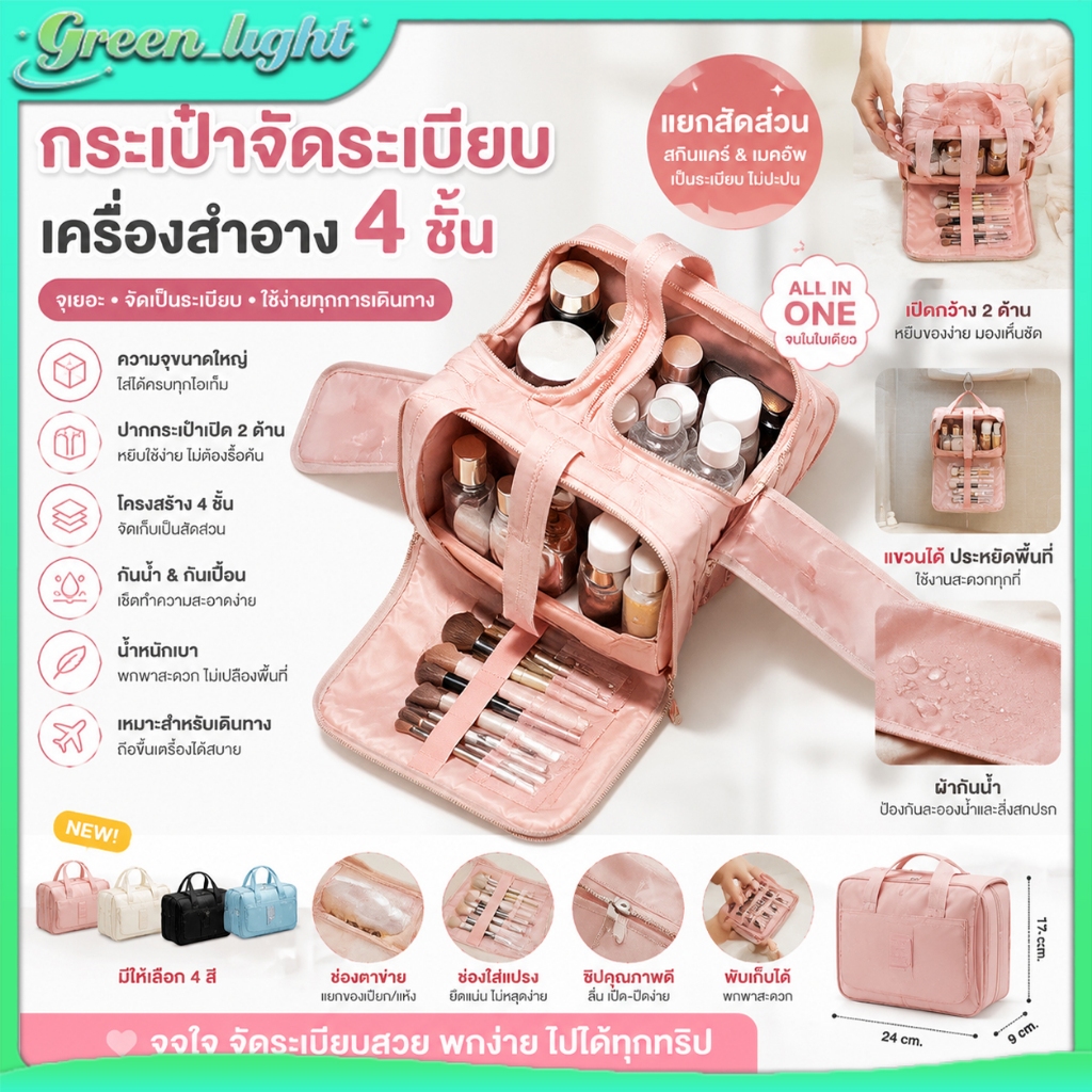 กระเป๋าใส่เครื่องสำอางค์และอุปกรณ์อาบน้ำ แบบพกพา หลายช่อง จุของได้มาก สำหรับเดินทาง