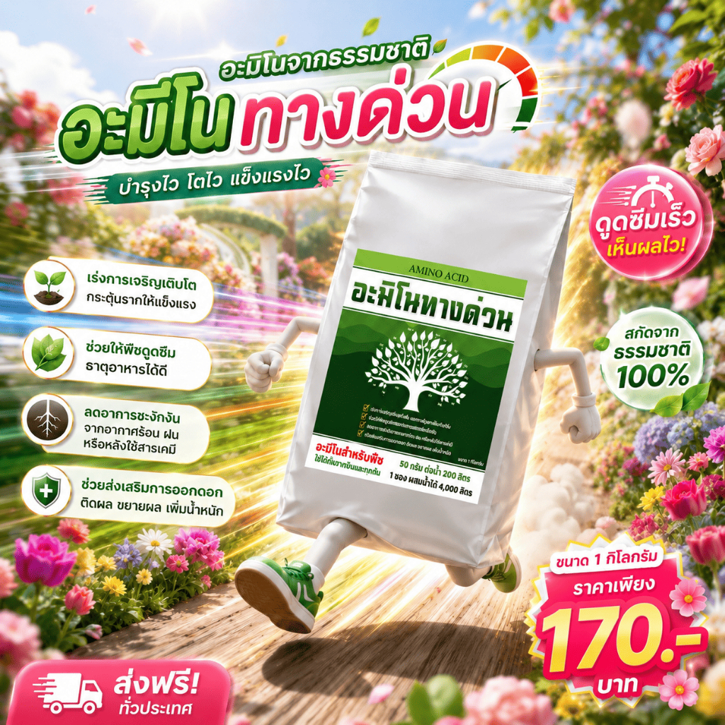 อะมิโนทางด่วน ชนิดผง สำหรับพืช ละลายน้ำ 100% ดูดซึมไว เร่งราก เร่งโต บำรุงใบ ดอก ผล Amino Acid 1กิโลกรัม