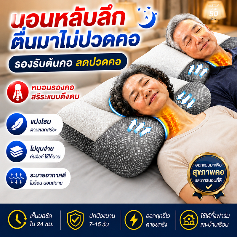 หลับใน1วิ หมอนสุขภาพ แก้ปวดคอ บ่า ไหล่ ลดการนอนกรน หมอนหนุนเพื่อสุขภาพ ป้องกันไรฝุ่น หมอนหนุน เพื่อ สุขภาพ นอน ไม่ปวดคอ