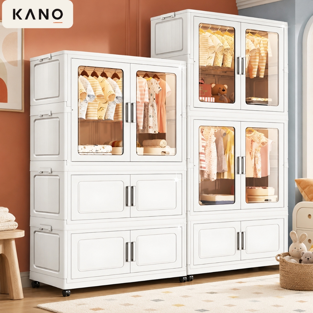 KANO ตู้ใส่เสื้อผ้า 【ความกว้าง 80ซม】โปร่งใส/สีครีม
