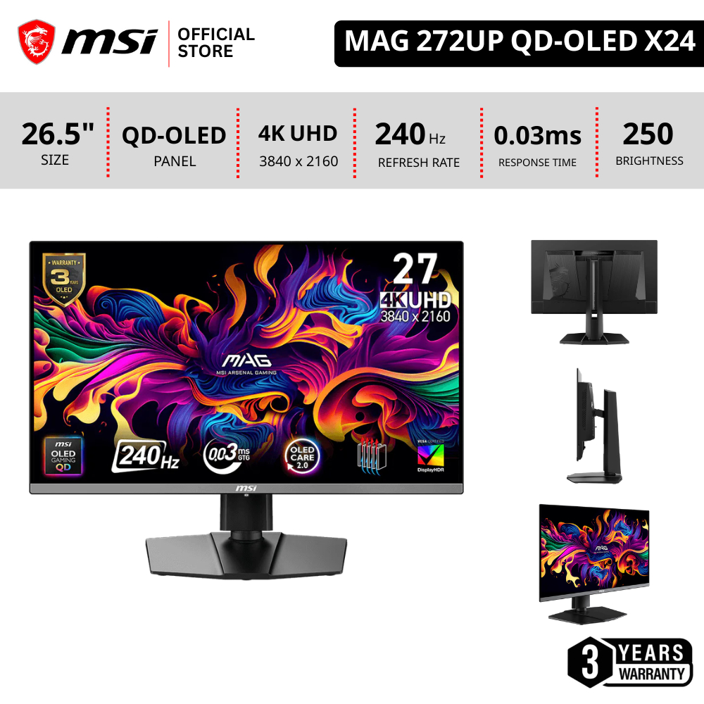 [Pre-Order] MSI MAG 272UP QD-OLED X24 Monitor จอคอมพิวเตอร์ 3840 x 2160 (UHD)