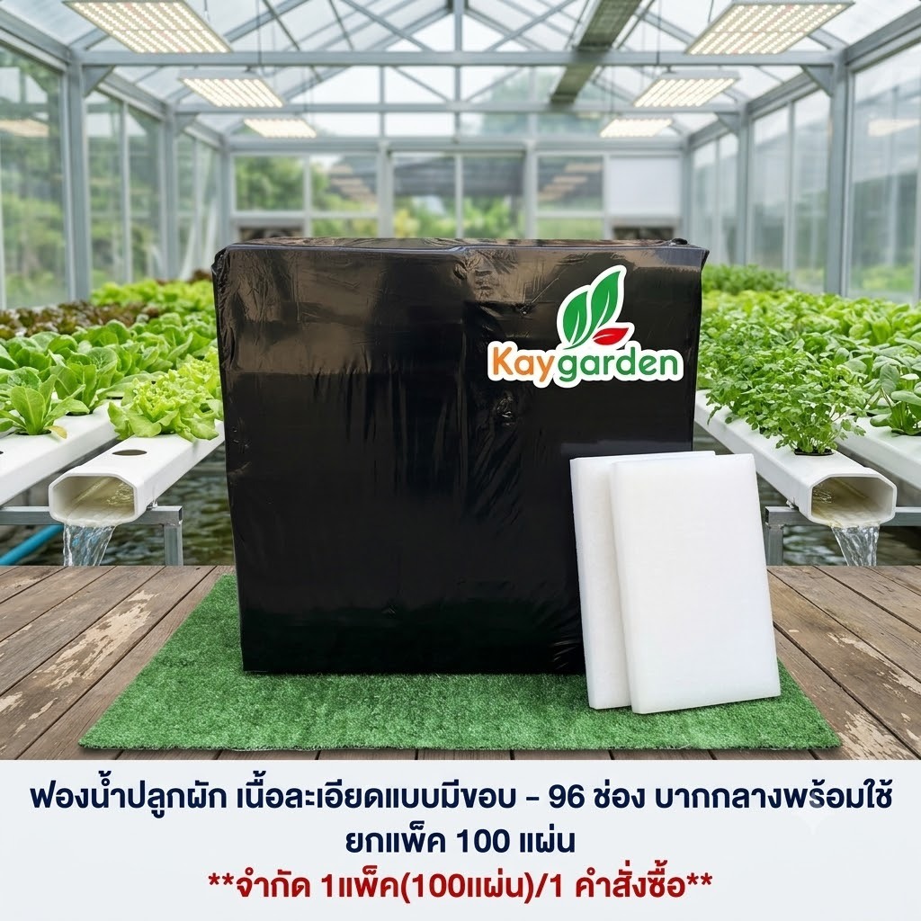 ฟองน้ำแบบมีขอบ 96 ช่องปลูกผักไฮโดรโพนิกส์ เนื้อละเอียด บากกลางพร้อมใช้ (ยกแพ็ก 100 แผ่น)