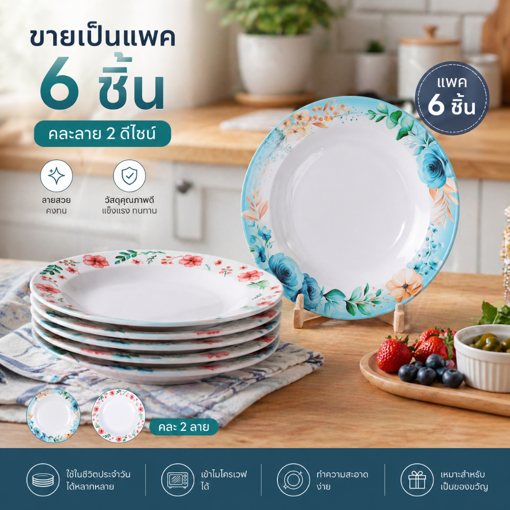 HHsociety จาน ชาม เมลามีน ชุดจานชาม ใส่อาหาร Dinner Set มีหลากหลายขนาด