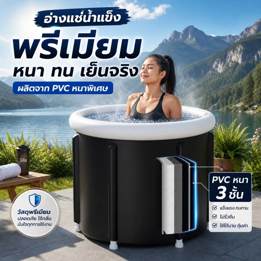Ice Bath Tub ดีไซน์ถังลึกพับเก็บ PVC ได้ทนต่ออุณหภูมิต่ำวัสดุคอมโพสิตหลายชั้นกันฉีกขาดช่วยฟื้นฟูกล้ามเนื้อ
