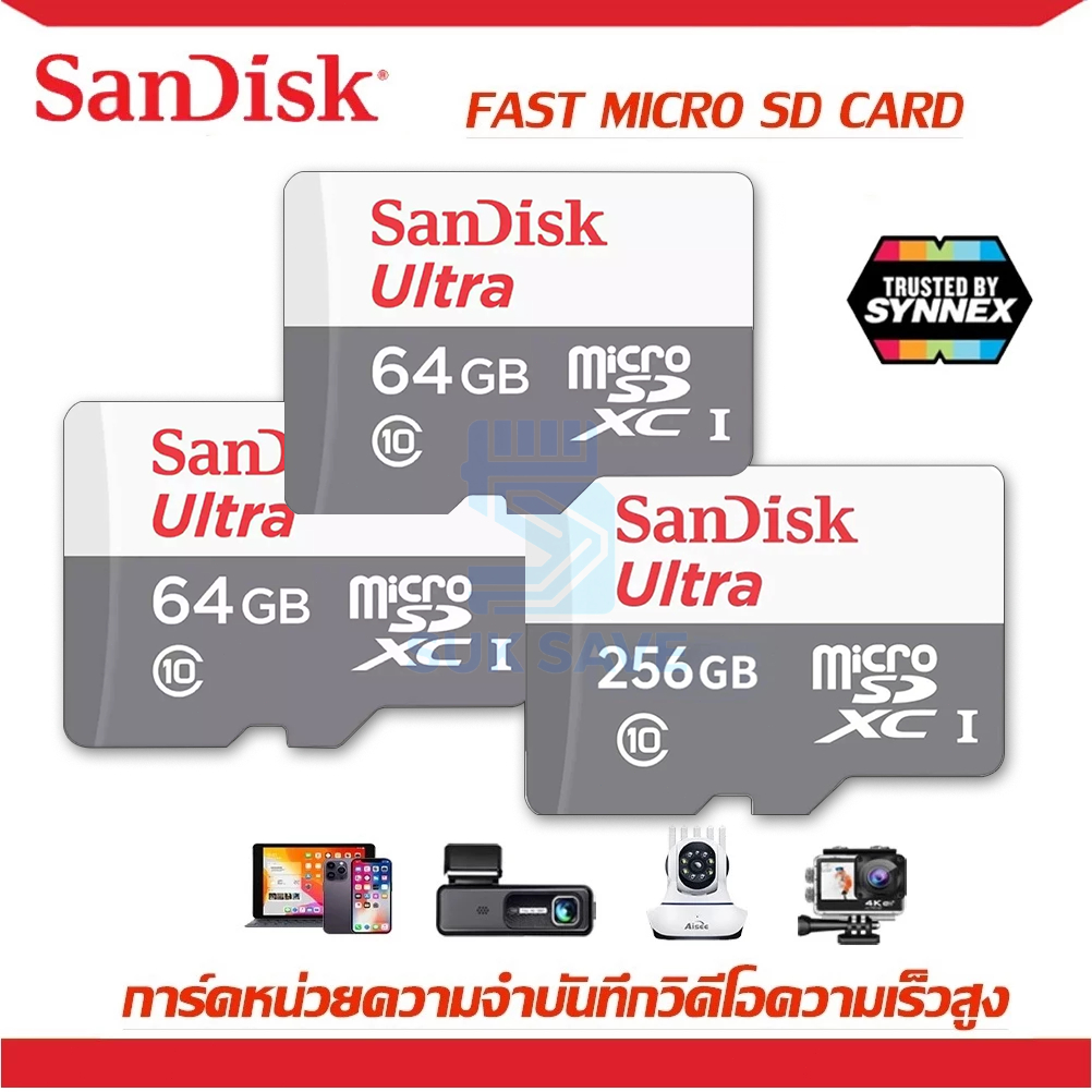 SanDisk Ultra Micro SDCard 100mbs 32GB 64G 128GB Class10(SDSQUNR)โทรศัพท์ กล้องวงจรปิดไร้สาย TF Card