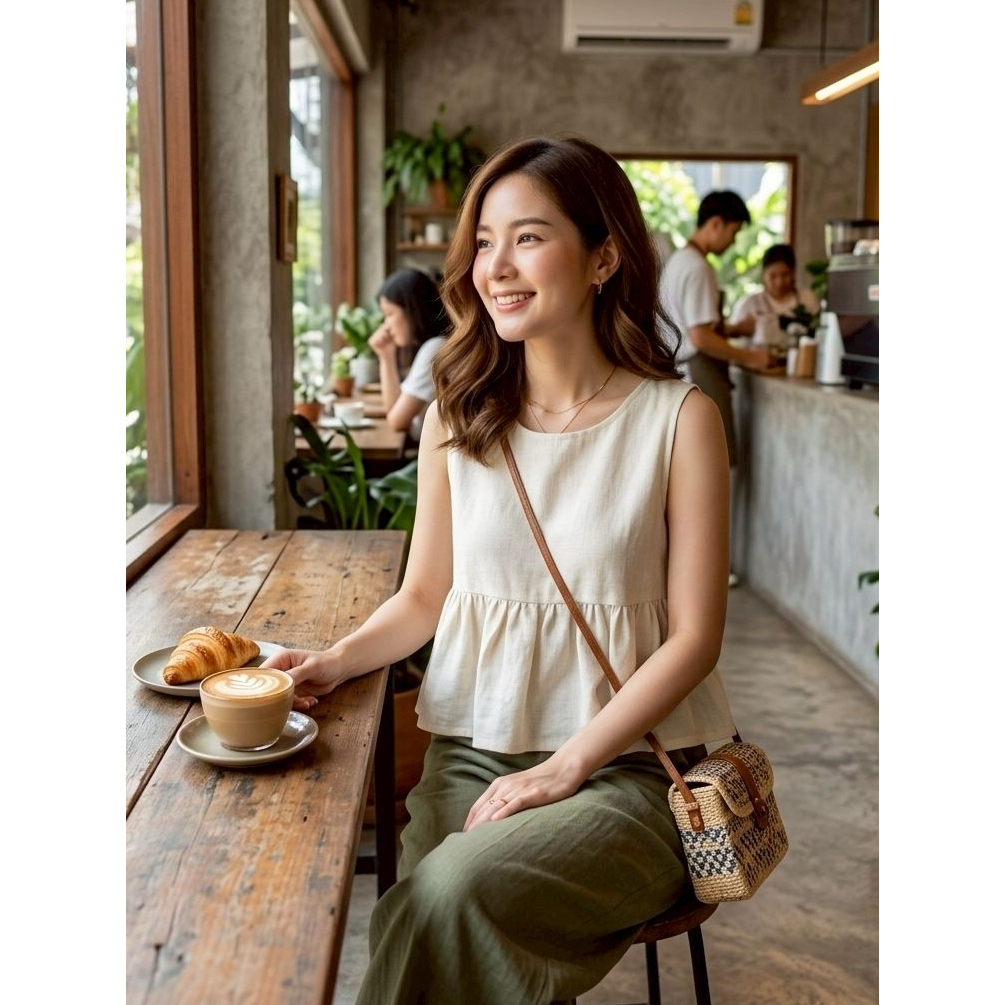 เสื้อครอปผ้าฝ้าย แต่งชายระบาย พร้อมส่ง ฟรีไซส์ อก 40-44 นิ้ว ยาว 20 นิ้ว