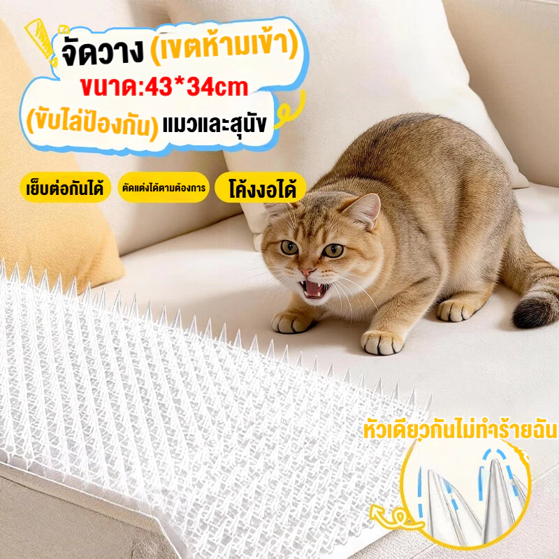 HOHO🙀แผ่นแทงแมว หนามแมว สามารถตัดได้ PVCใส 34X42cm ที่กันแมว หนามกันแมว ไล่นกพิราบ กันแมวข่วนได้ 100%