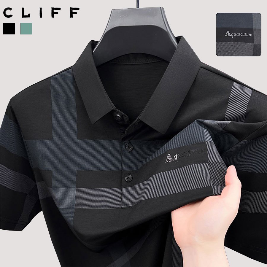 CLIFF เสื้อแขนสั้นลายสลักน้ําแข็ง  โปโลฤดูร้อนสําหรับผู้ชาย  ลมธุรกิจ  หลวม หลากหลายชุด