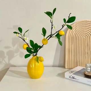 🍋 แจกันเลมอนเซรามิก พร้อมกิ่งเลมอนเทียม ของแต่งบ้านสไตล์มินิมอล ตกแต่งโต๊ะ ห้องนั่งเล่น คาเฟ่ ของขวัญสุดพิเศษ