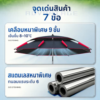 ร่มตกปลา 2.6เม แบบสองชั้น เสาหนาขึ้น กันแสง UV กันฝน ปรับได้ 360° ไม่กลัวลมแรง ร่มยูนิเวอร์แซลร่มตกปลา