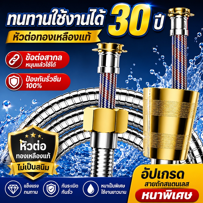 💥นใช้งานได้ 30 ปี💥 สายฝักบัว อาบนํ้า ข้อต่อแบบสากล หมุนแล้วใช้ได้ทันที 304แท้ 1.5/1.2m สายชำระ สายน้ำดี