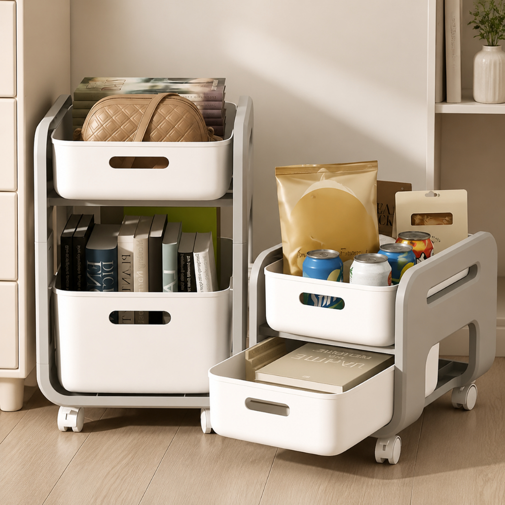 NeatBox ชั้นวางของ 2 ชั้น ใต้โต๊ะ รถเข็นเก็บของอเนกประสงค์ PP หนา มีล้อ ห้องครัว ห้องทำงาน