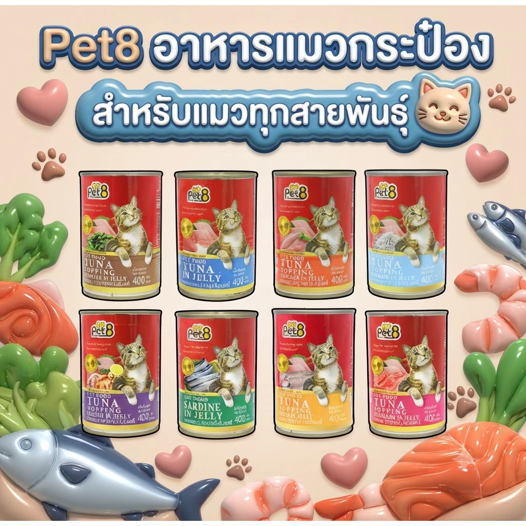 อาหารแมวกระป๋อง Pet8(เพ็ทเอท) 400g 8 รสชาติ