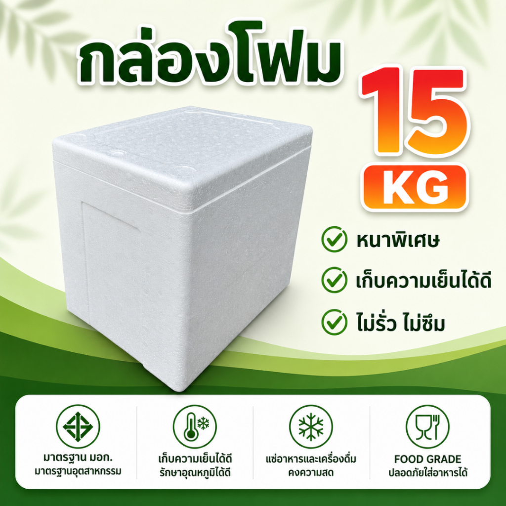 กล่องโฟมเก็บความเย็น 15 กิโลกรัม (30.4x39x34.5 cm) เนื้อละเอียดหนา ลังโฟม