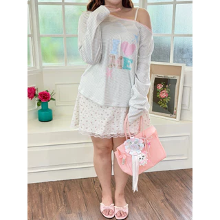 Chubbygirlbkk - I luv me shoulder top🛼💕 “เสื้อโอเวอร์ไซส์ แขนยาว ลายริ้ว ปาดไหล่/ไม่ปาดไหล่ สกรีน ผ้าใส่สบาย ไม่ร้อน”