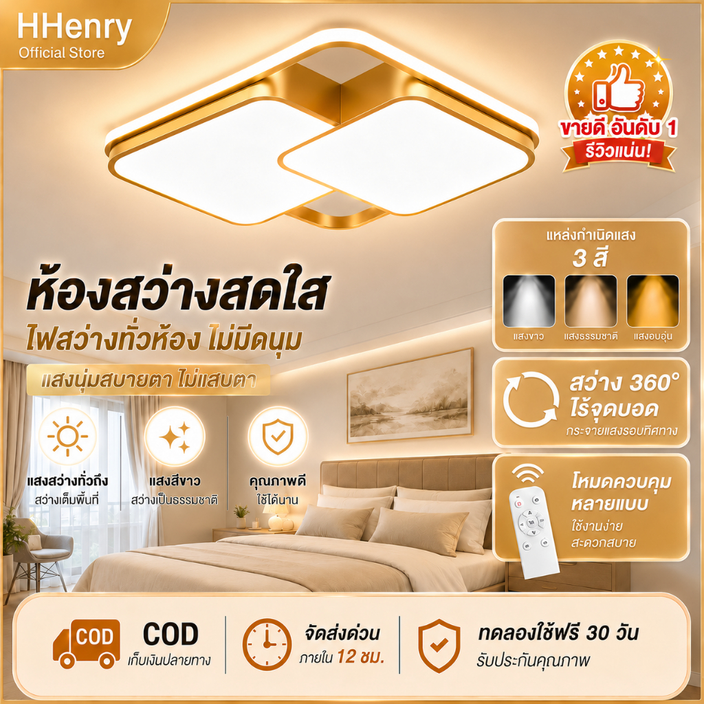 ไฟ LED โคมไฟเพดาน ห้องนั่งเล่น ไฟเพดาน ไฟห้องนอน Ceiling Lights บรรยากาศเรียบง่าย ไฟโซล่าเซลล์