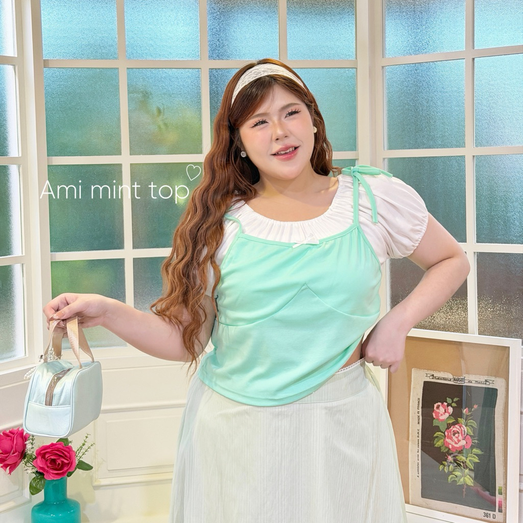 Chubbygirlbkk-Ami mint top🩵🪽”เสื้อที่แถมฟรีอีกชิ้นสาวอาวอวบไม่มีไม่ได้!"