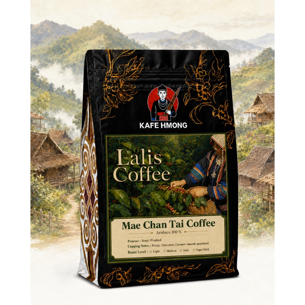 เมล็ดกาแฟคั่้ว แม่จันใต้ KAFE HMONG อาราบิก้า  Lalis Coffee กาเเฟปลูกในป่า