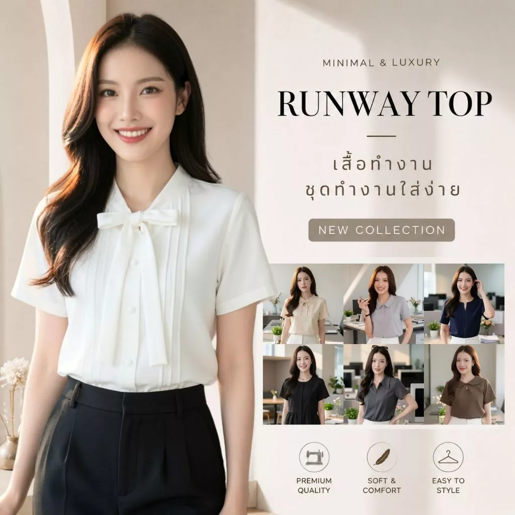 เสื้อทำงาน เสื้อทำงานผู้หญิง ชุดทำงาน สุภาพ เรียบร้อย สวย มีคุณภาพ Runway Top