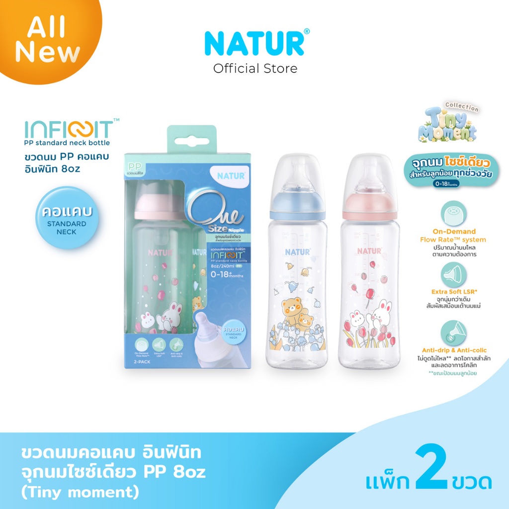 [NEW] NATUR เนเจอร์ INFINIT ขวดนมอินฟินิท ขวดนมเด็ก ขวดนม PP 5oz แพ็ก 2 (พิมพ์ลาย)