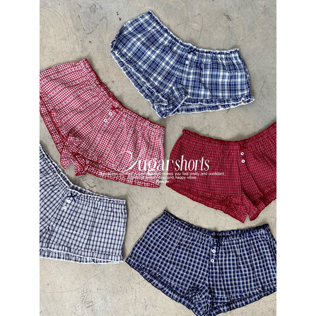 ICEBLINK | Sugar shorts กางเกงขาสั้นเอวต่ำลายสก็อต