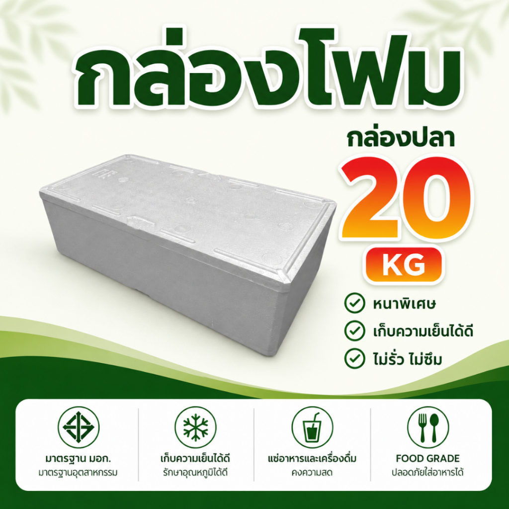 กล่องโฟม 20 กิโลกรัม ทรงแบน กล่องโฟม กล่องปลา ใส่ปลาแซลมอน เก็บความเย็น กันกระแทก ลังโฟม ขนาดใหญ่ หนาพิเศษ
