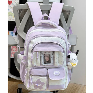 🎒กระเป๋าเป้สไตล์ญี่ปุ่นเกาหลี แถมตุ๊กตาโปชาโกะ กันน้ำ วินเทจ ใส่แล็ปท็อปได้ หลายช่องเก็บของ น่ารัก